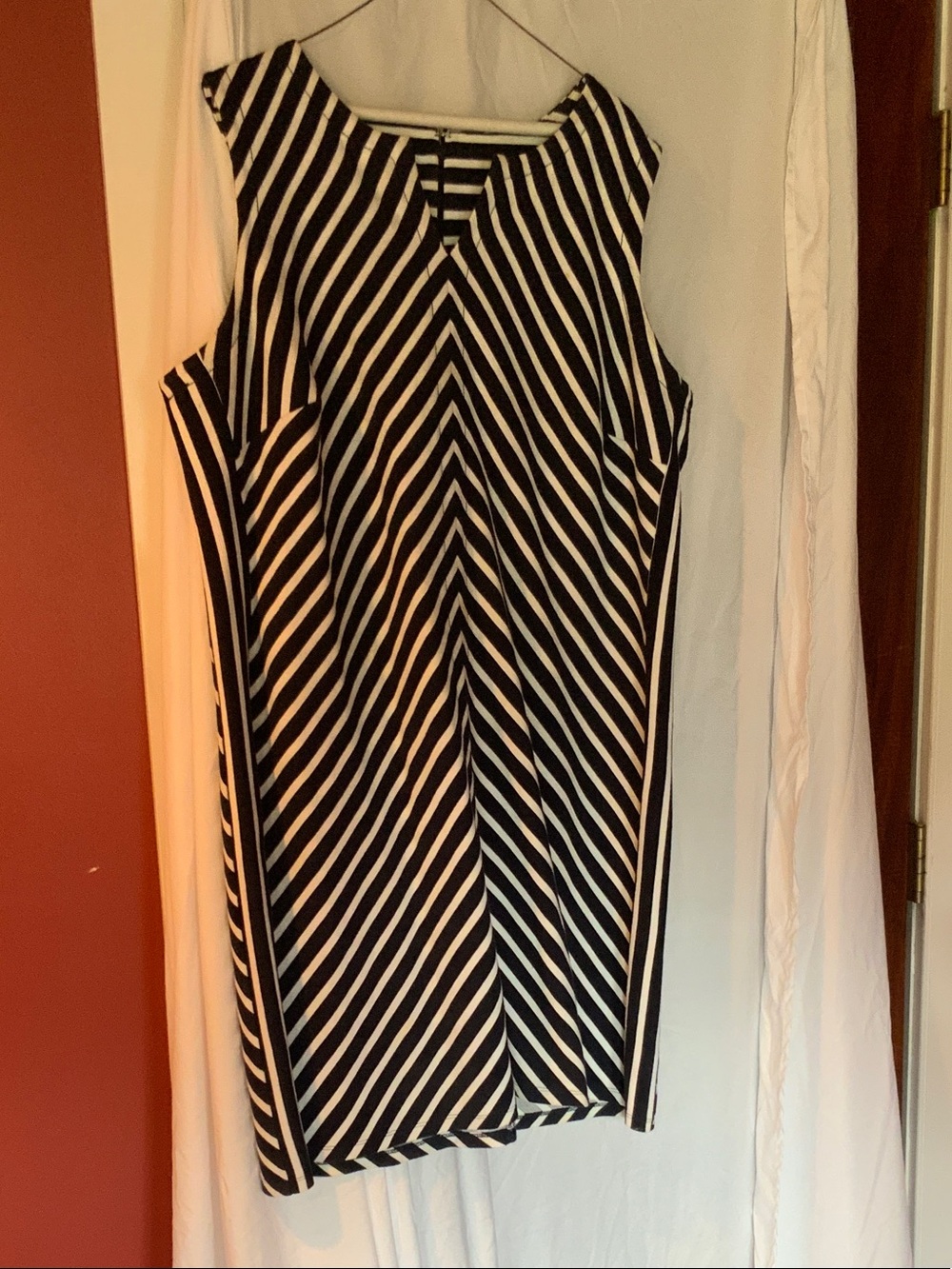 Talbots Navy and White Striped Midi Sheath Dress